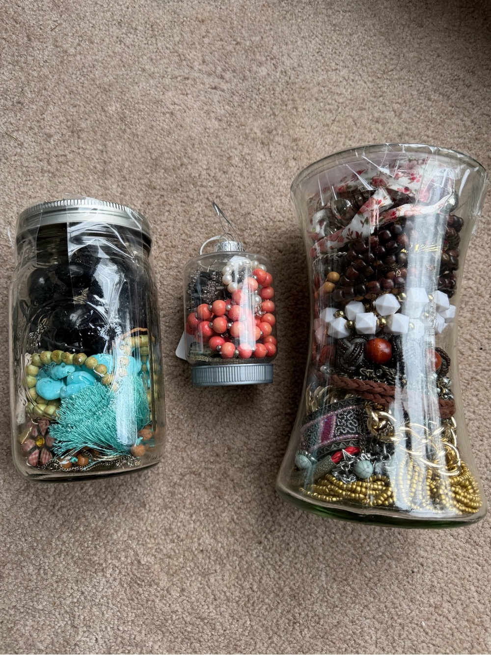 Mixed Jewelry Jars - Turquoise, Coral, Gold, Brown